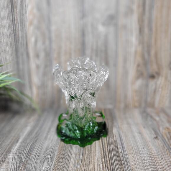 Vintage Ice Glass Vase Pertti Santalahti, Humppila Finland Clear & Green